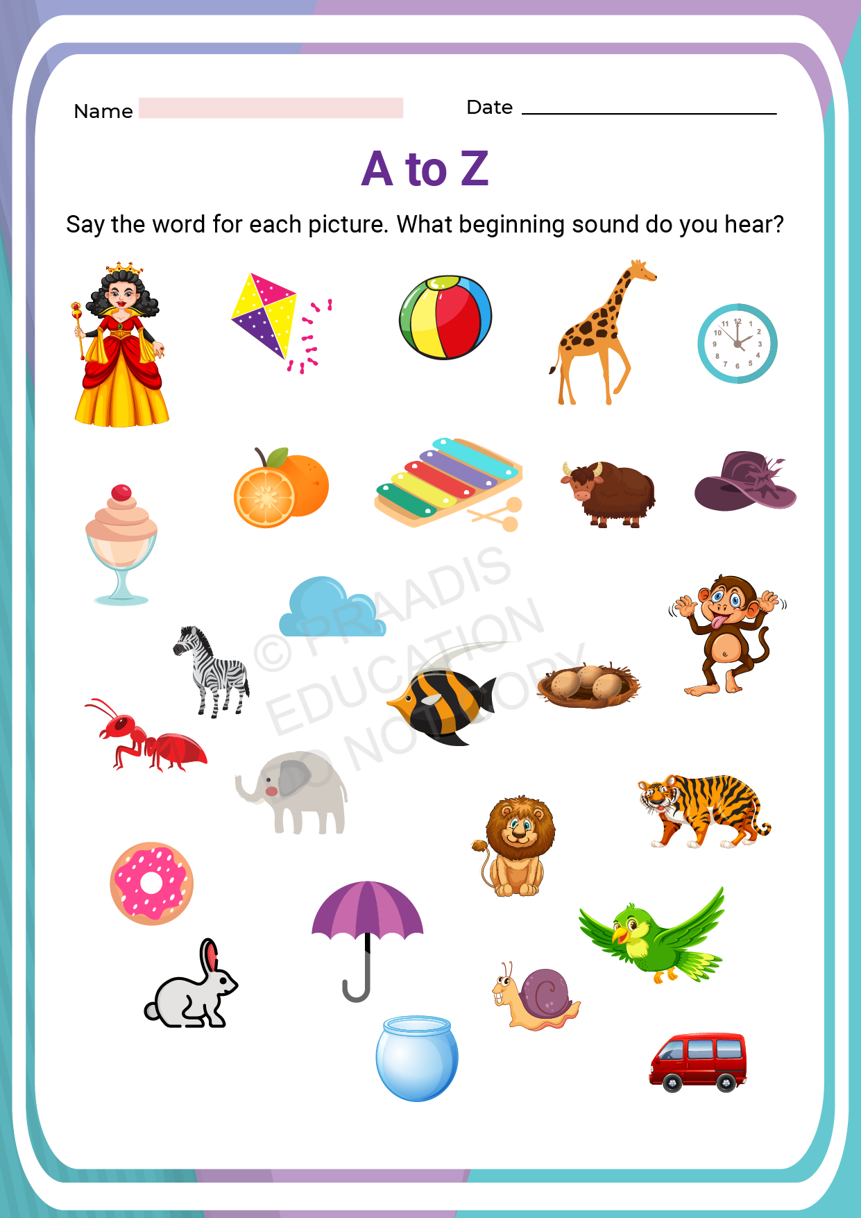 English Worksheet For Kg1 With Answers